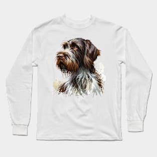 German Wirehaired Pointer Watercolor Painting - Beautiful Dog Long Sleeve T-Shirt